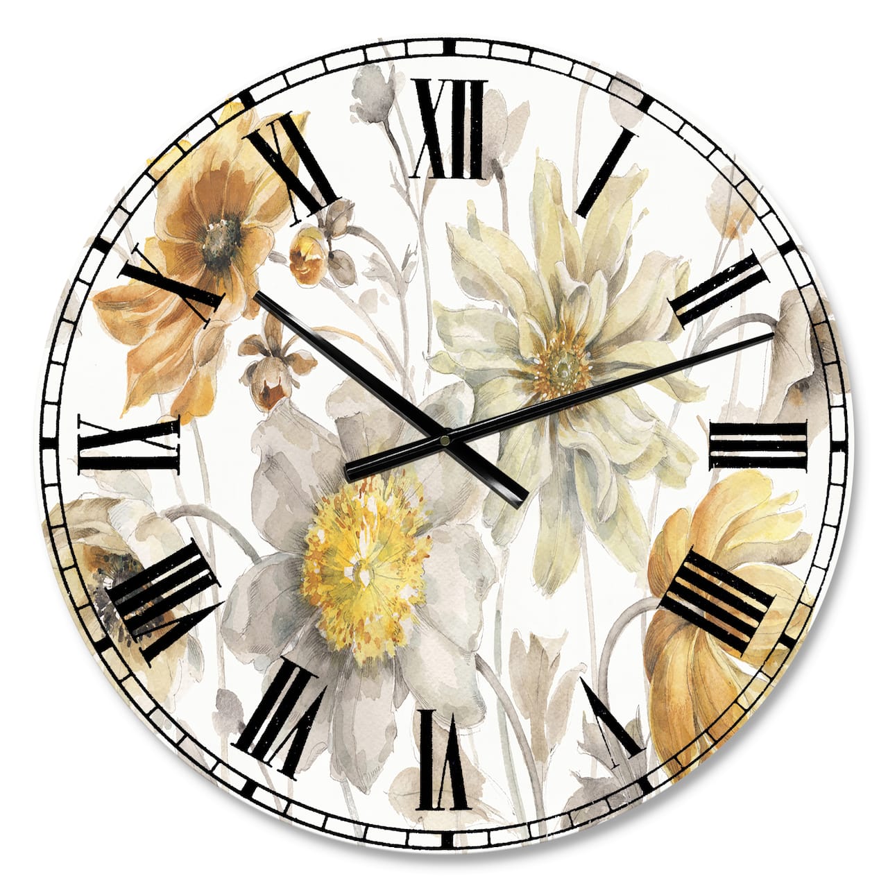 Designart Fields Of Gold Watercolor Flower VII Wall Clock